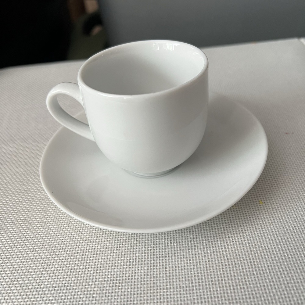 Ten Strawberry Street Coffee Tea Cup & Saucer Monno White Bangladesh 5"